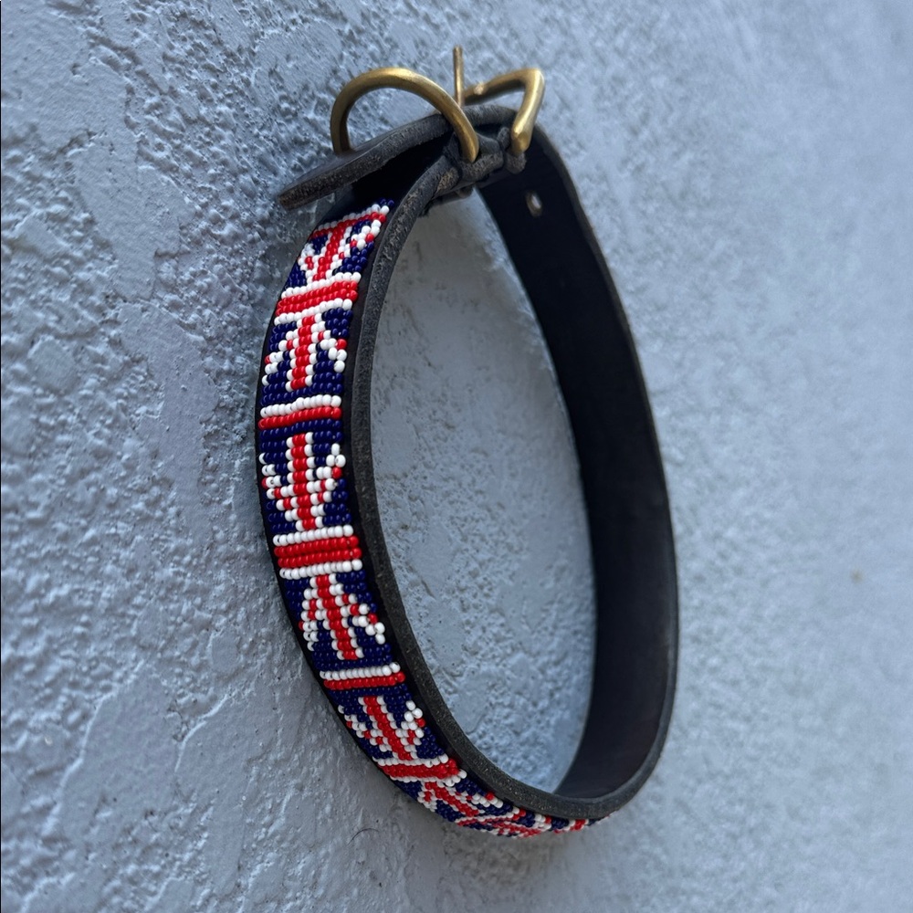 Beaded leather UK 🇬🇧 English flag British dog collar